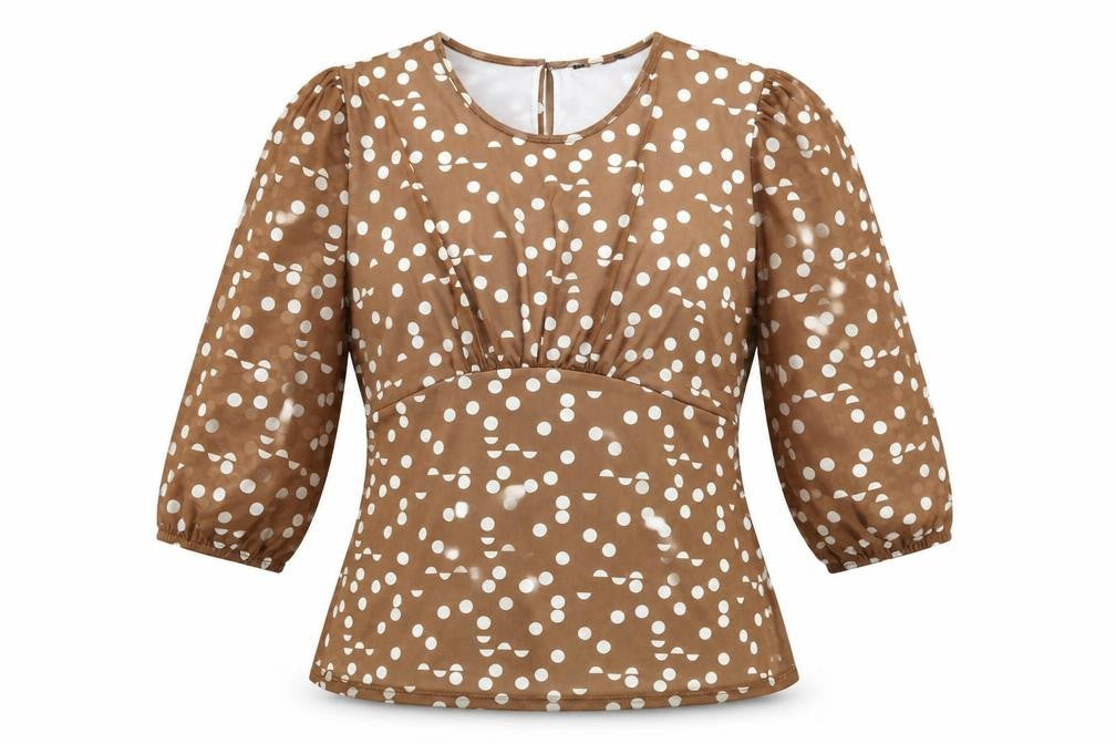 Klass Womens Brown Polka Dot Polyester Basic T-Shirt Size 14 Round Neck