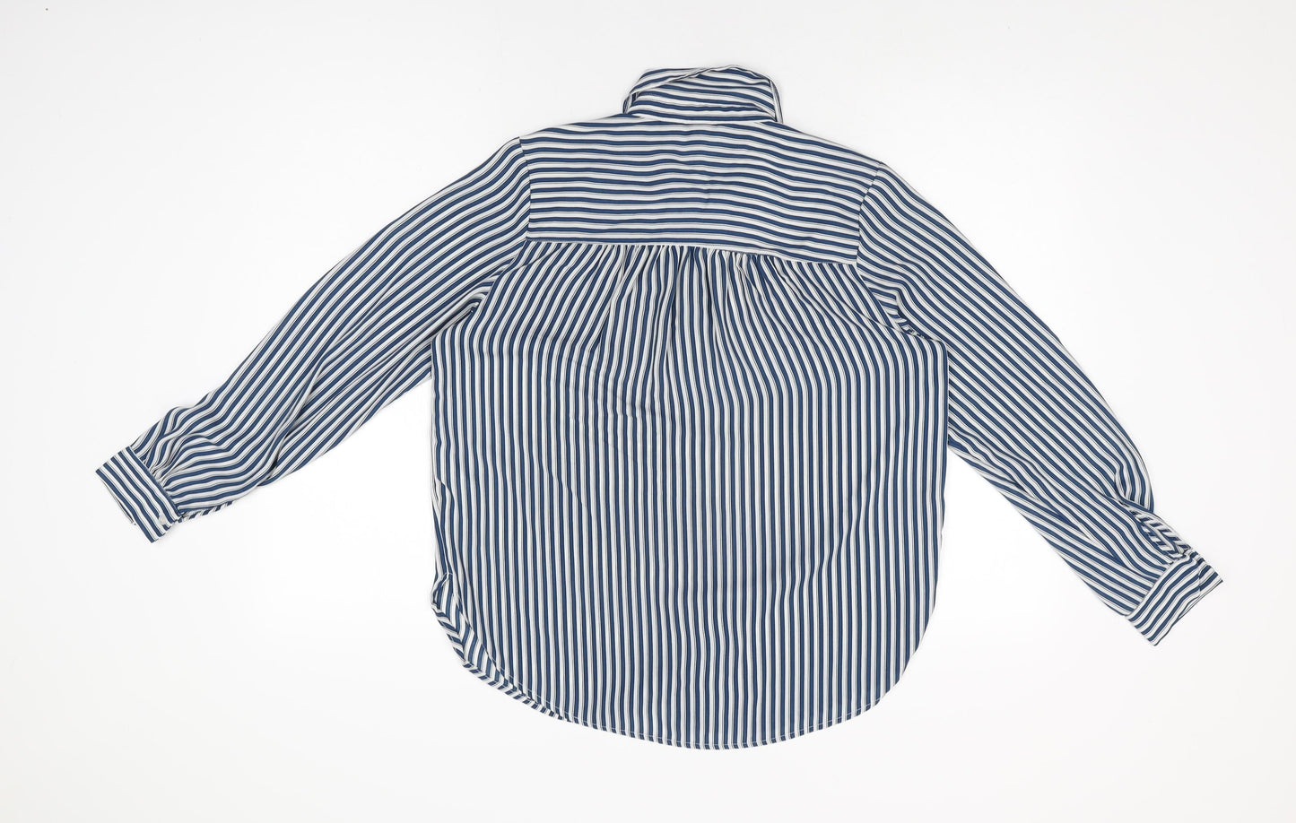 H&M Womens Blue Striped Polyester Basic Button-Up Size 8 Collared