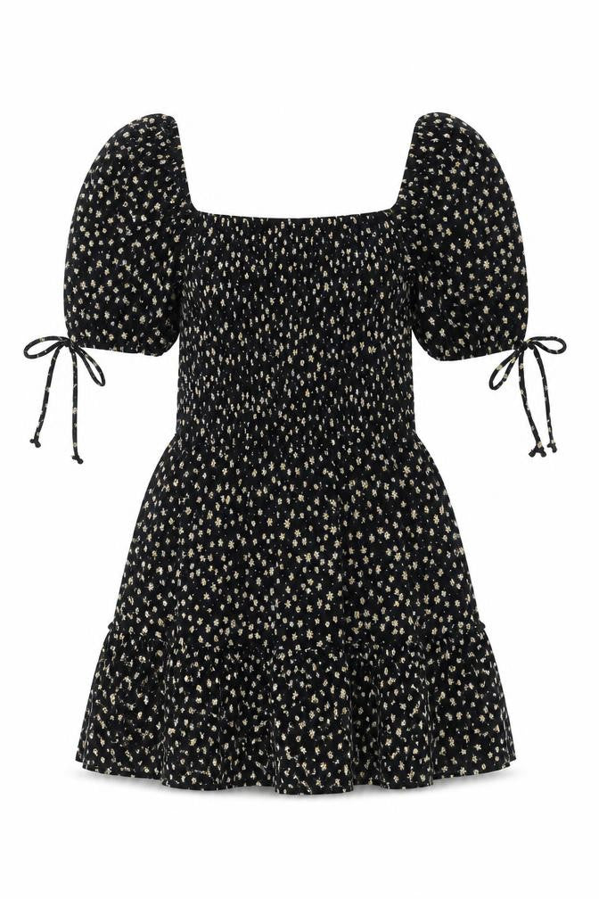 Topshop Womens Black Floral Polyester Mini Size 10 Square Neck Pullover