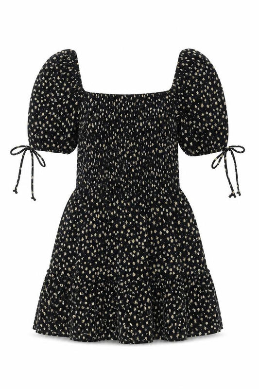 Topshop Womens Black Floral Polyester Mini Size 10 Square Neck Pullover