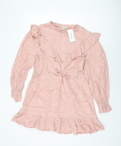 Additional front view of Miss Selfridge women’s pink lyocell shift, size UK 14, round neck button