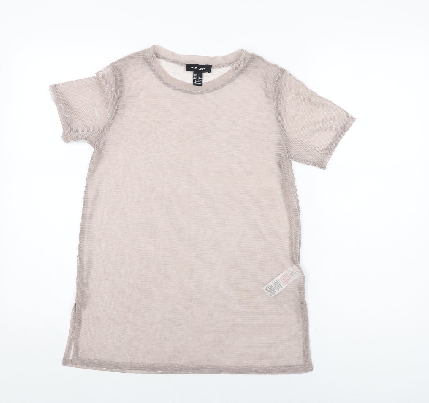 New Look Womens Pink Polyester Basic T-Shirt Size 8 Round Neck