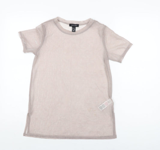 New Look Womens Pink Polyester Basic T-Shirt Size 8 Round Neck