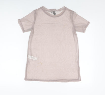 New Look Womens Pink Polyester Basic T-Shirt Size 8 Round Neck
