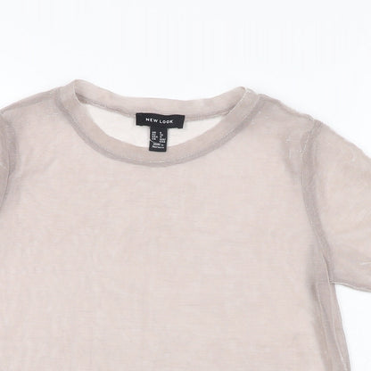 New Look Womens Pink Polyester Basic T-Shirt Size 8 Round Neck