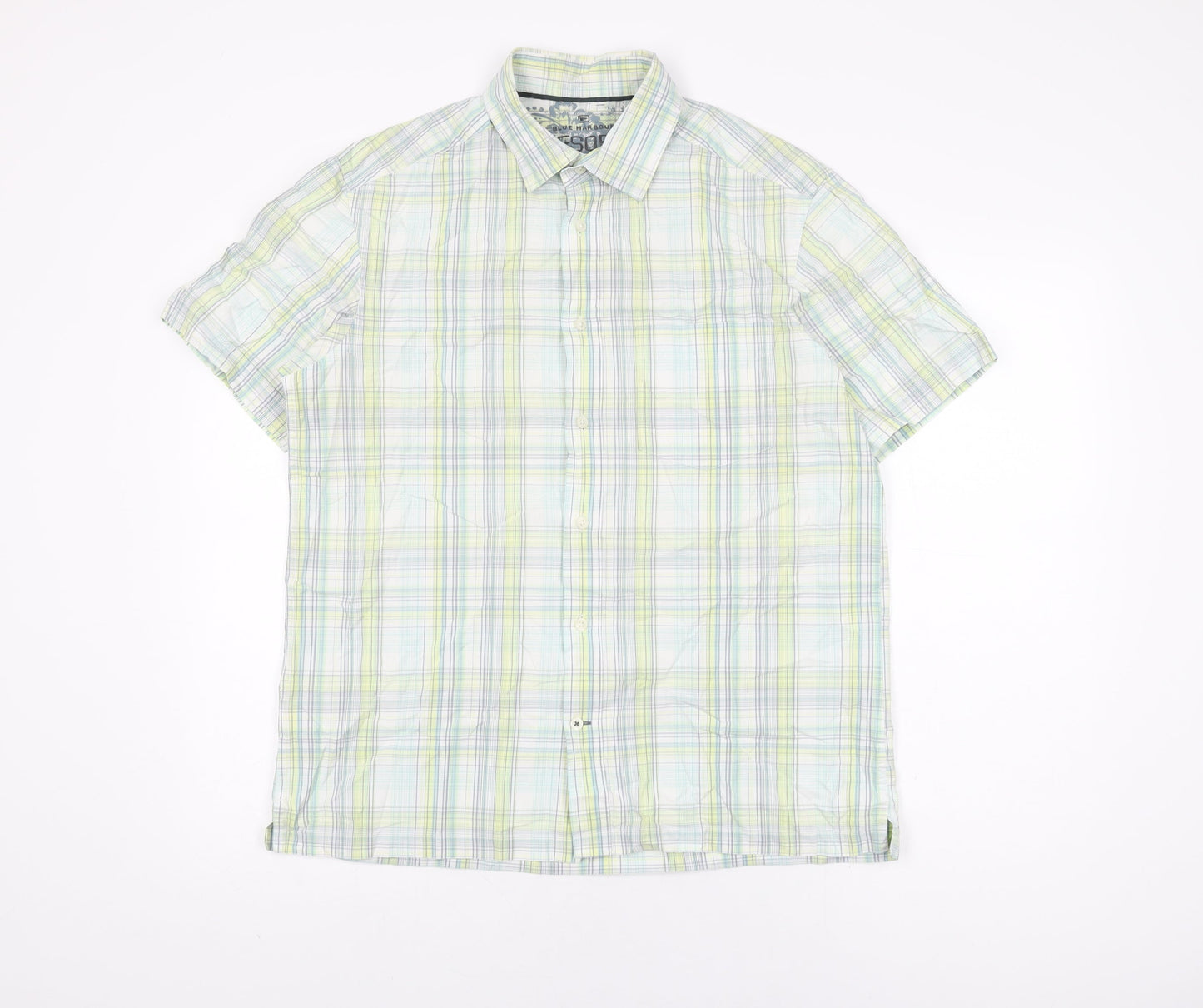 Marks and Spencer Mens White Plaid Cotton Button-Up Size M Collared Button