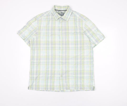 Marks and Spencer Mens White Plaid Cotton Button-Up Size M Collared Button