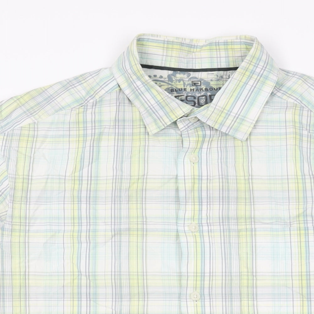 Marks and Spencer Mens White Plaid Cotton Button-Up Size M Collared Button