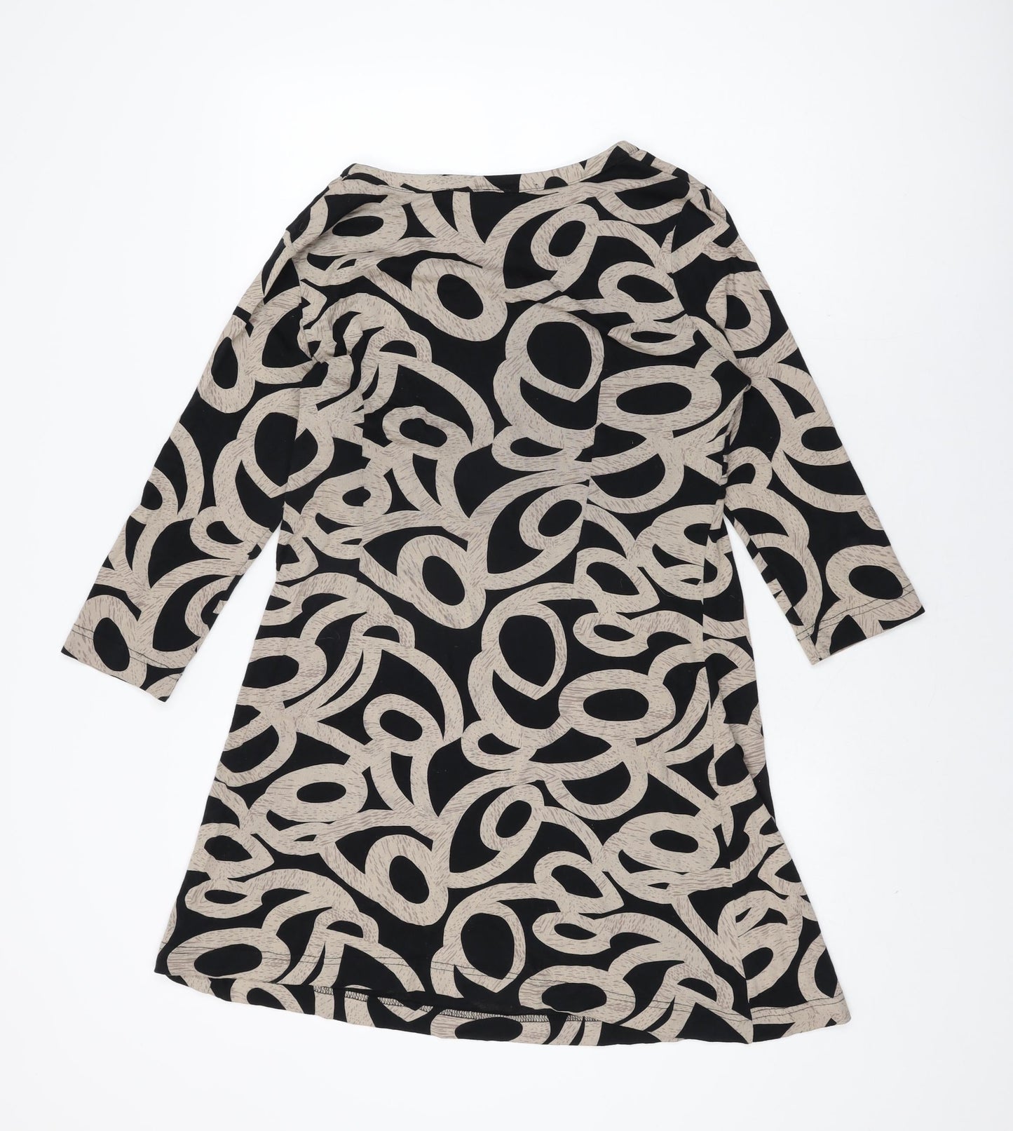 Adini Womens Black Geometric Cotton Basic T-Shirt Size L V-Neck