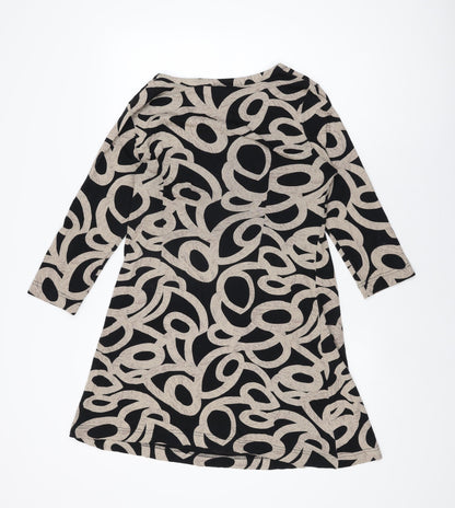 Adini Womens Black Geometric Cotton Basic T-Shirt Size L V-Neck