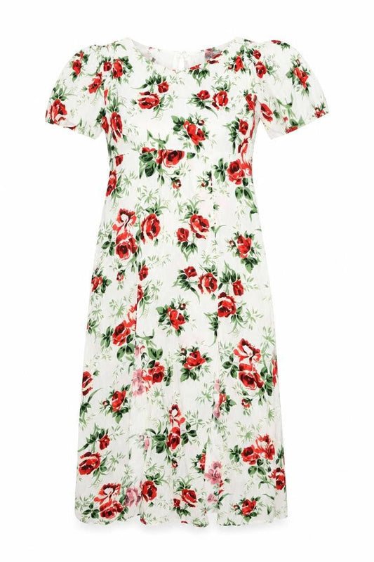 Topshop Womens White Floral Viscose A-Line Size 8 Sweetheart Zip