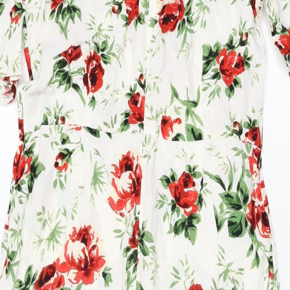 Topshop Womens White Floral Viscose A-Line Size 8 Sweetheart Zip