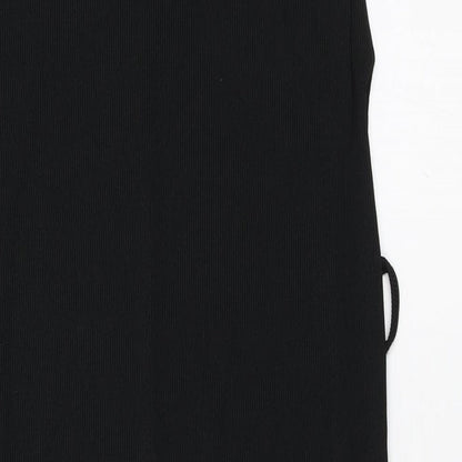 Close-up detail of Missguided women’s black polyester shift, size UK 10, round neck pullover