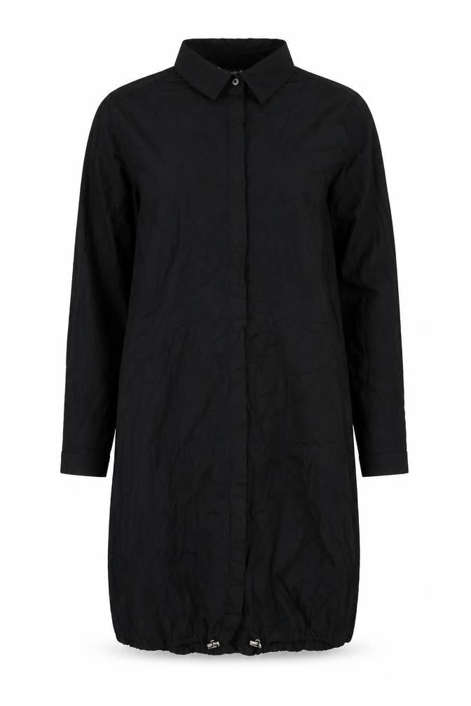 Fashion Womens Black Polyester Shirt Dress Size S Collared Button