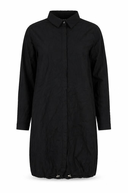 Fashion Womens Black Polyester Shirt Dress Size S Collared Button