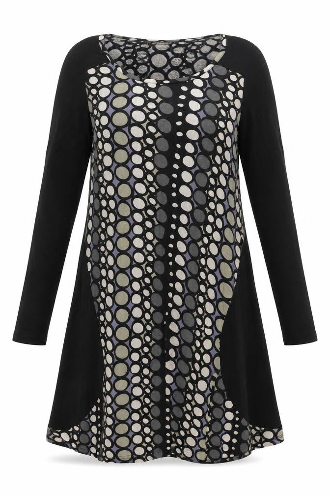 Capri Womens Black Geometric Viscose Shift Size 12 Scoop Neck Pullover
