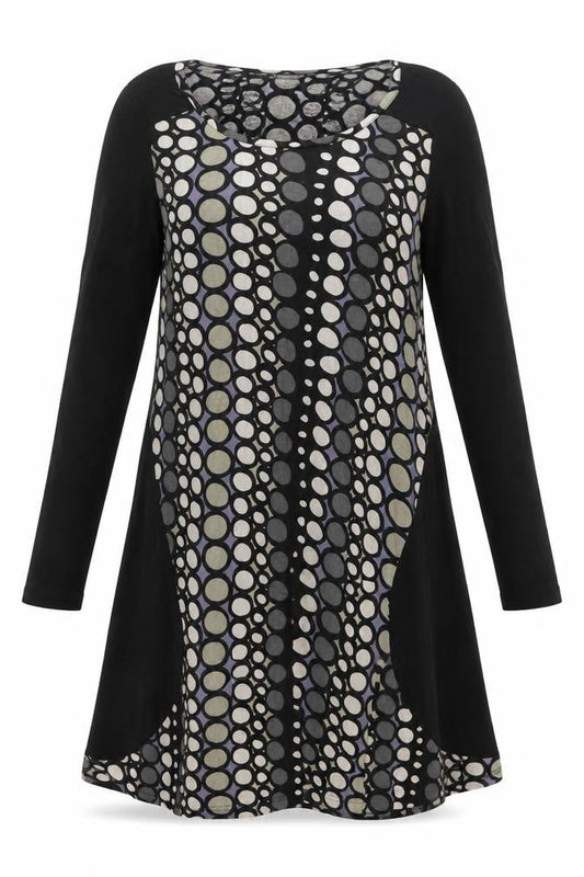 Capri Womens Black Geometric Viscose Shift Size 12 Scoop Neck Pullover