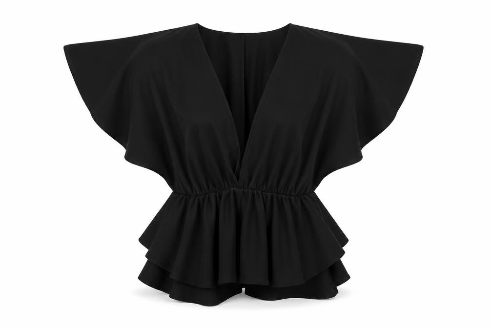 PRETTYLITTLETHING Womens Black Polyester Basic Blouse Size 8 V-Neck