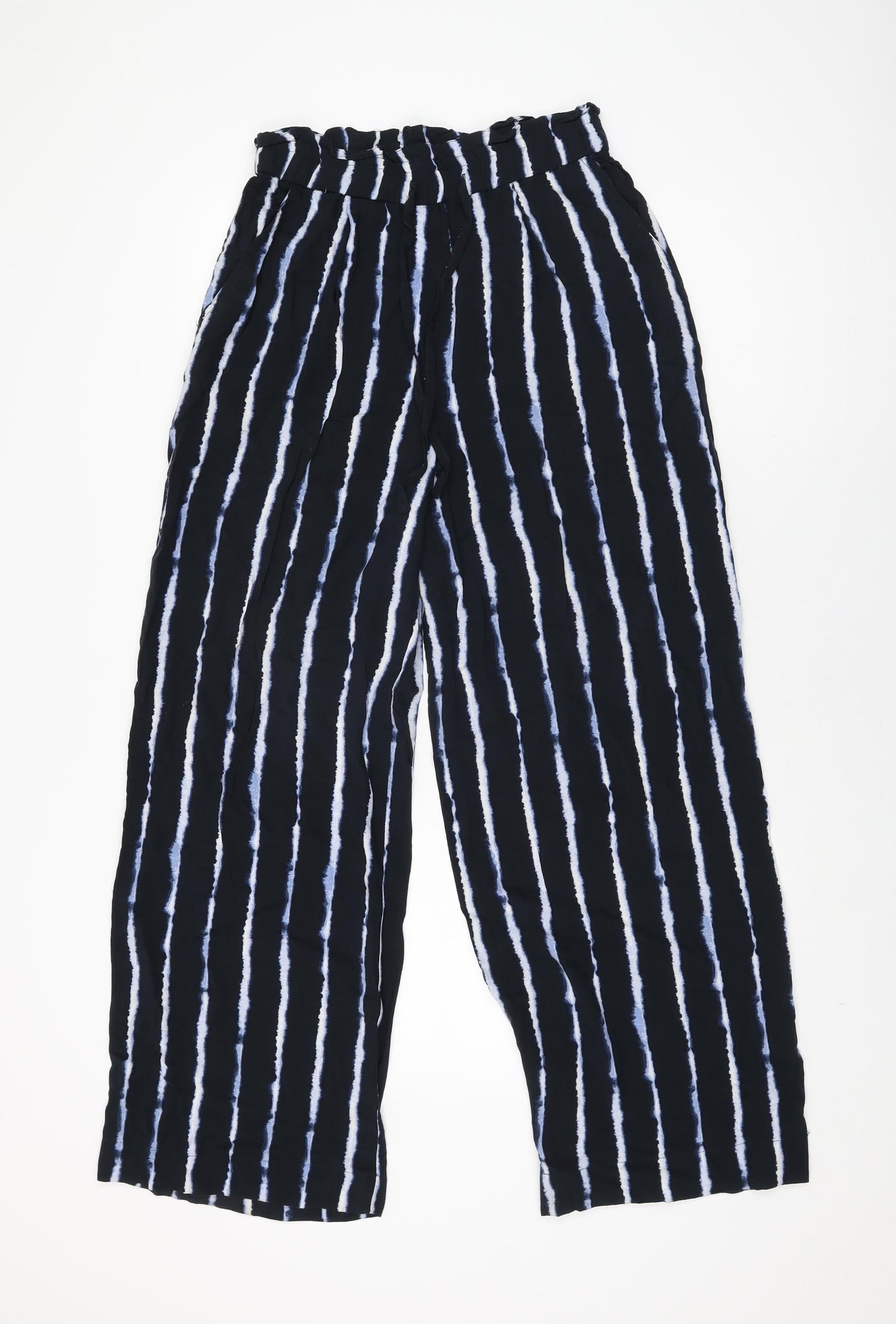 H&M Womens Black Geometric Viscose Trousers Size 8 L29 in Regular Drawstring
