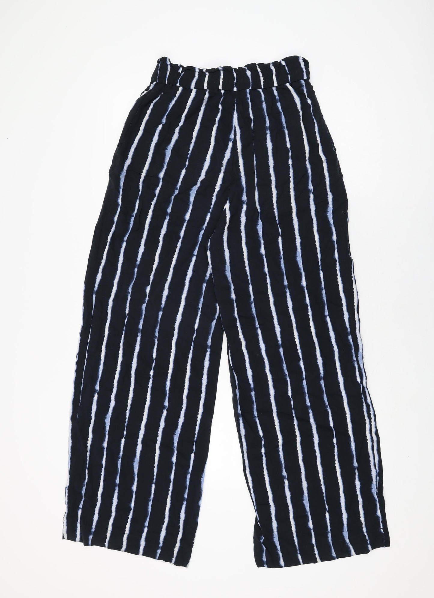 H&M Womens Black Geometric Viscose Trousers Size 8 L29 in Regular Drawstring