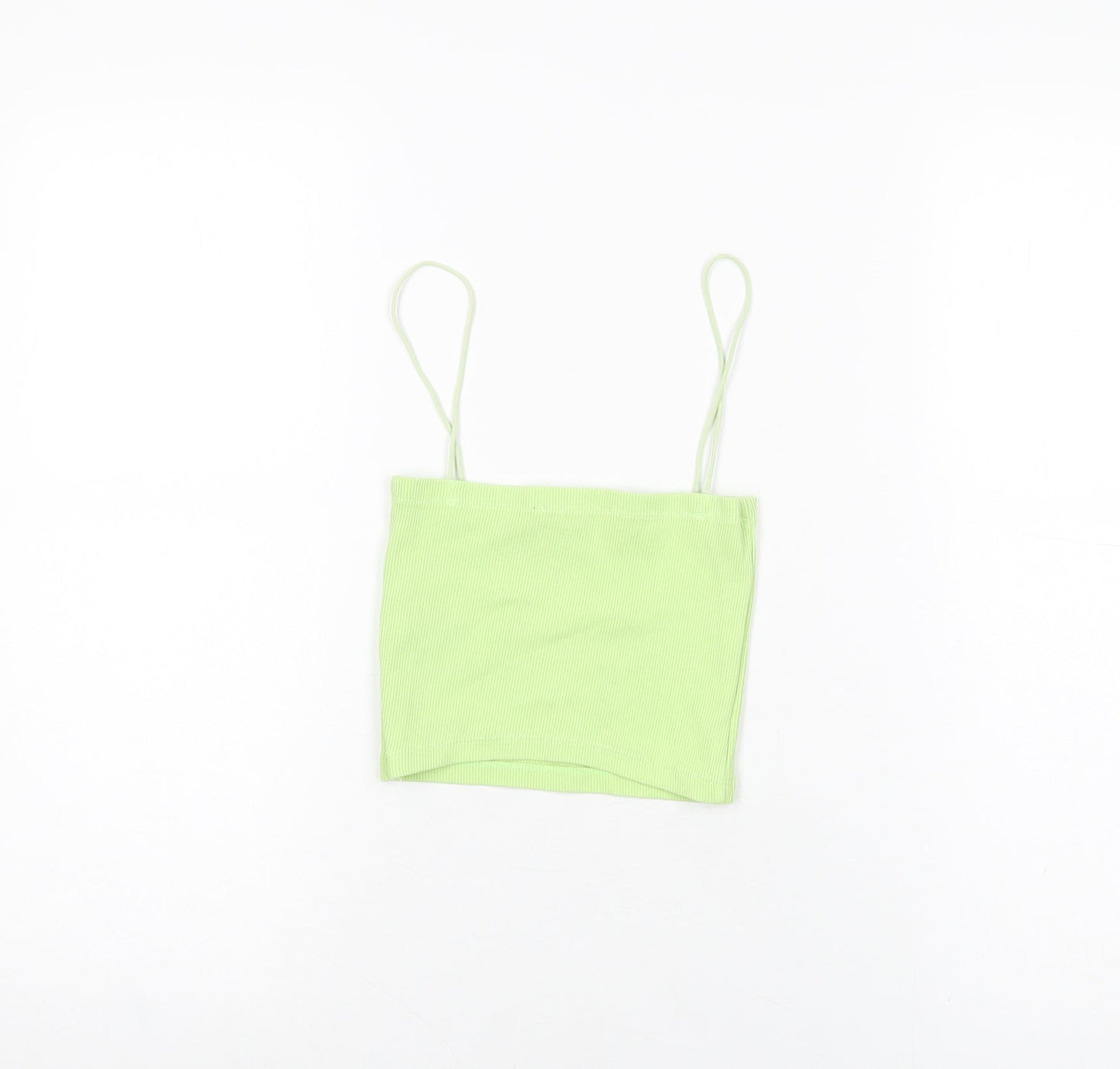 Zara Womens Green Cotton Cropped T-Shirt Size S Square Neck