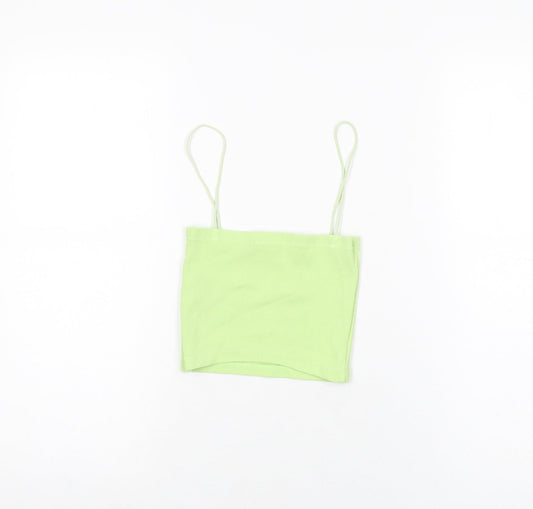 Zara Womens Green Cotton Cropped T-Shirt Size S Square Neck