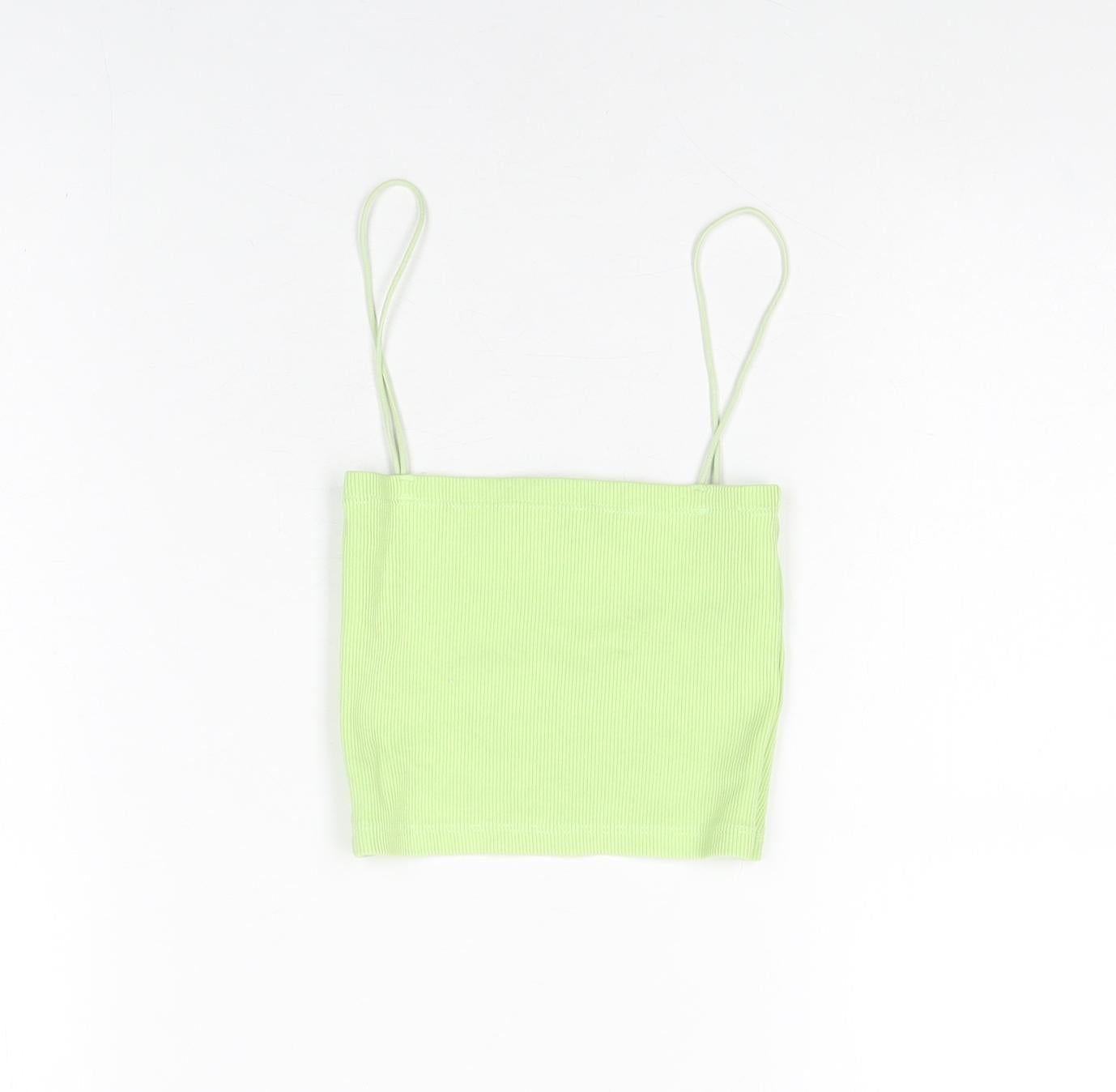 Zara Womens Green Cotton Cropped T-Shirt Size S Square Neck