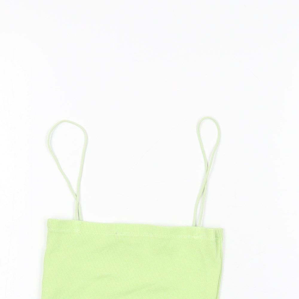 Zara Womens Green Cotton Cropped T-Shirt Size S Square Neck