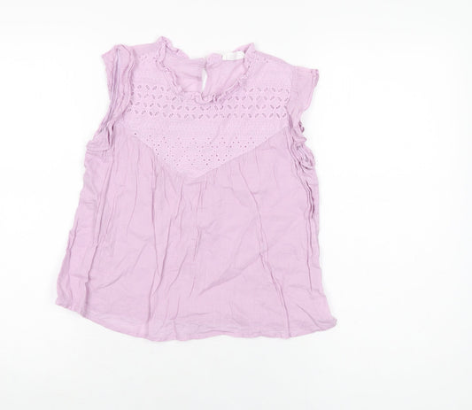 Loevia Girls Purple Floral Cotton Basic T-Shirt Size 14 Years Round Neck Button