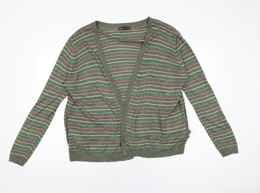 Marks and Spencer Womens Green V-Neck Striped Polyester Cardigan Jumper Size L