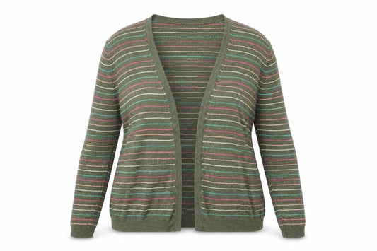 Marks & Spencer Womens Green V-Neck Striped Polyester Cardigan Jumper Size L