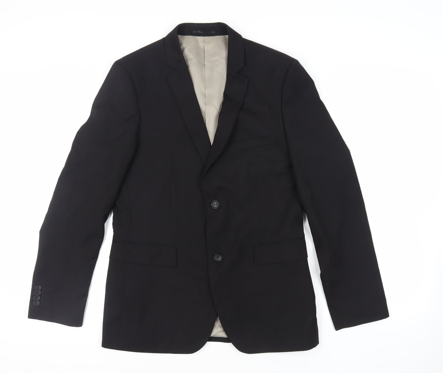 Topman Mens Black Polyester Jacket Suit Jacket Size 40 Regular