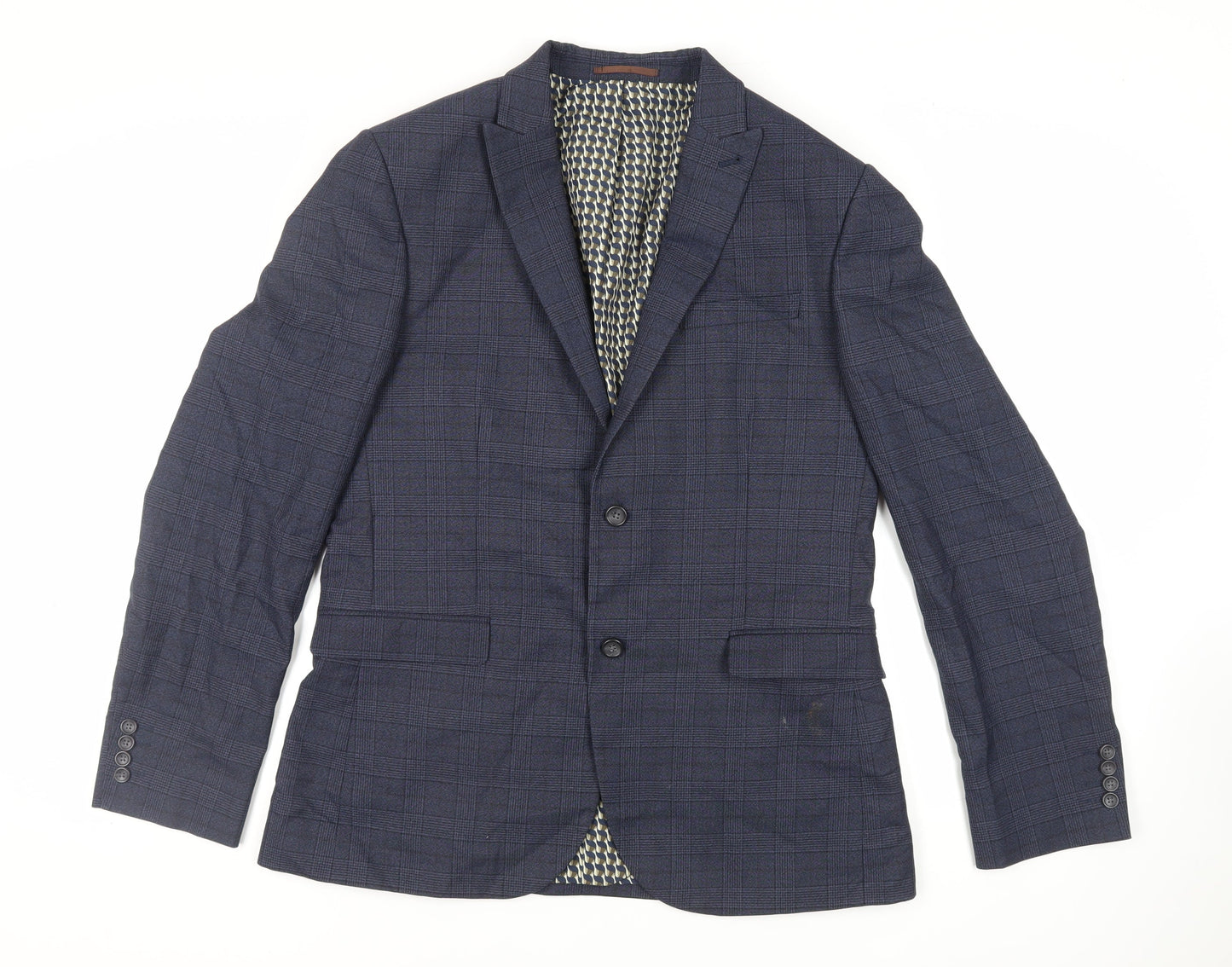 NEXT Mens Blue Plaid Polyester Jacket Suit Jacket Size 44 Regular