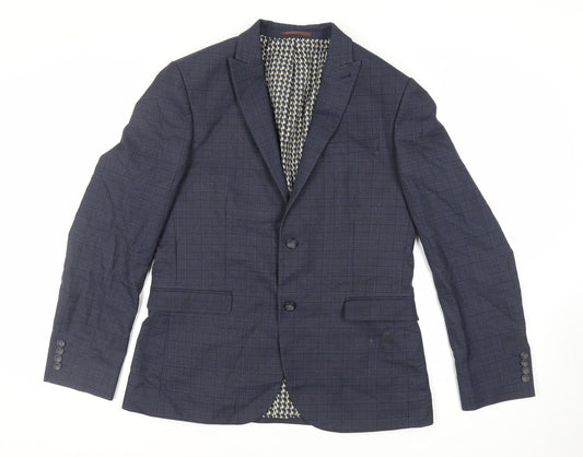 NEXT Mens Blue Plaid Polyester Jacket Suit Jacket Size 44 Regular