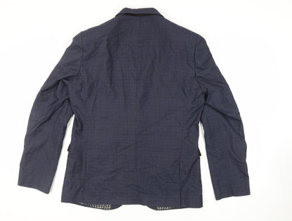 Next Mens Blue Plaid Polyester Jacket Suit Jacket Size 44 Regular