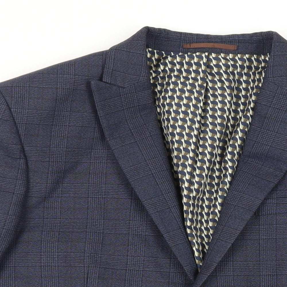 NEXT Mens Blue Plaid Polyester Jacket Suit Jacket Size 44 Regular