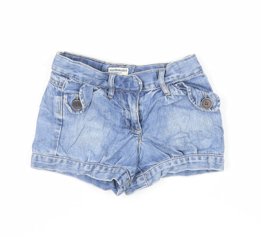 Vertbaudet Girls Blue Cotton Hot Pants Shorts Size 6 Years Regular Zip - Pockets