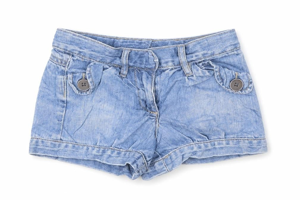 Vertbaudet Girls Blue Cotton Hot Pants Shorts Size 6 Years Regular Zip - Pockets