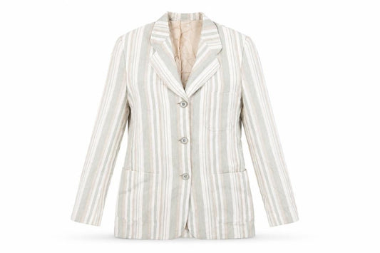 St Michael Womens Green Striped Jacket Blazer Size 10 Button - Vintage