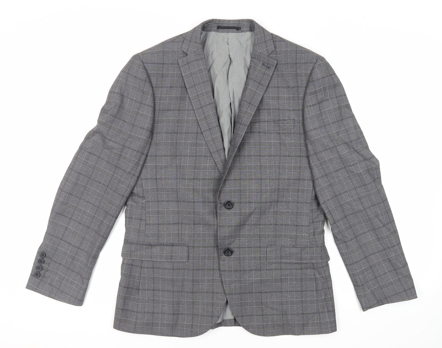 NEXT Mens Grey Plaid Polyester Jacket Suit Jacket Size 40 Regular