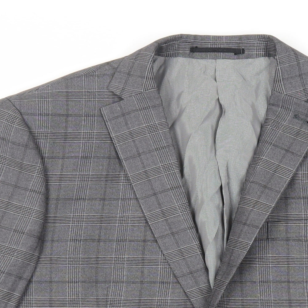 NEXT Mens Grey Plaid Polyester Jacket Suit Jacket Size 40 Regular