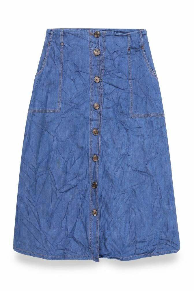 Roman Womens Blue Cotton A-Line Skirt Size 12 Button - Pockets