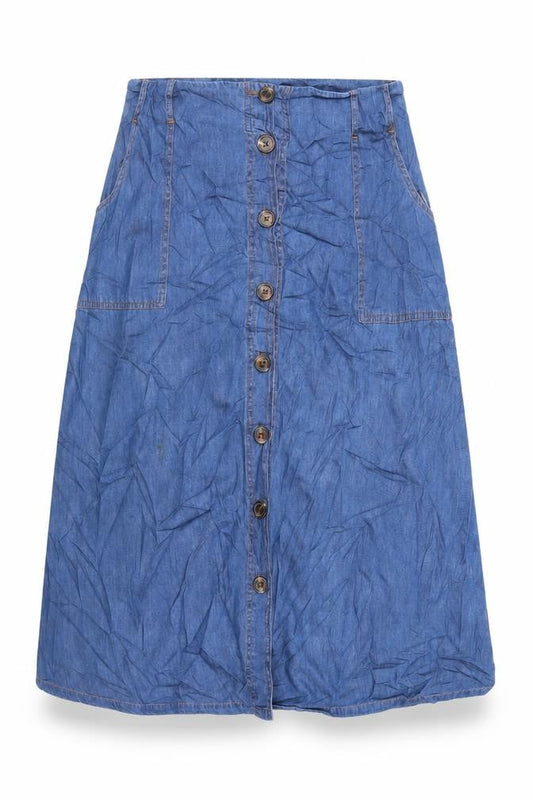 Roman Womens Blue Cotton A-Line Skirt Size 12 Button - Pockets