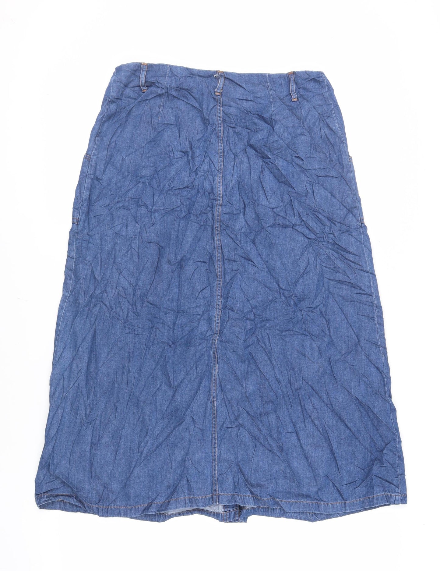 Roman Womens Blue Cotton A-Line Skirt Size 12 Button - Pockets