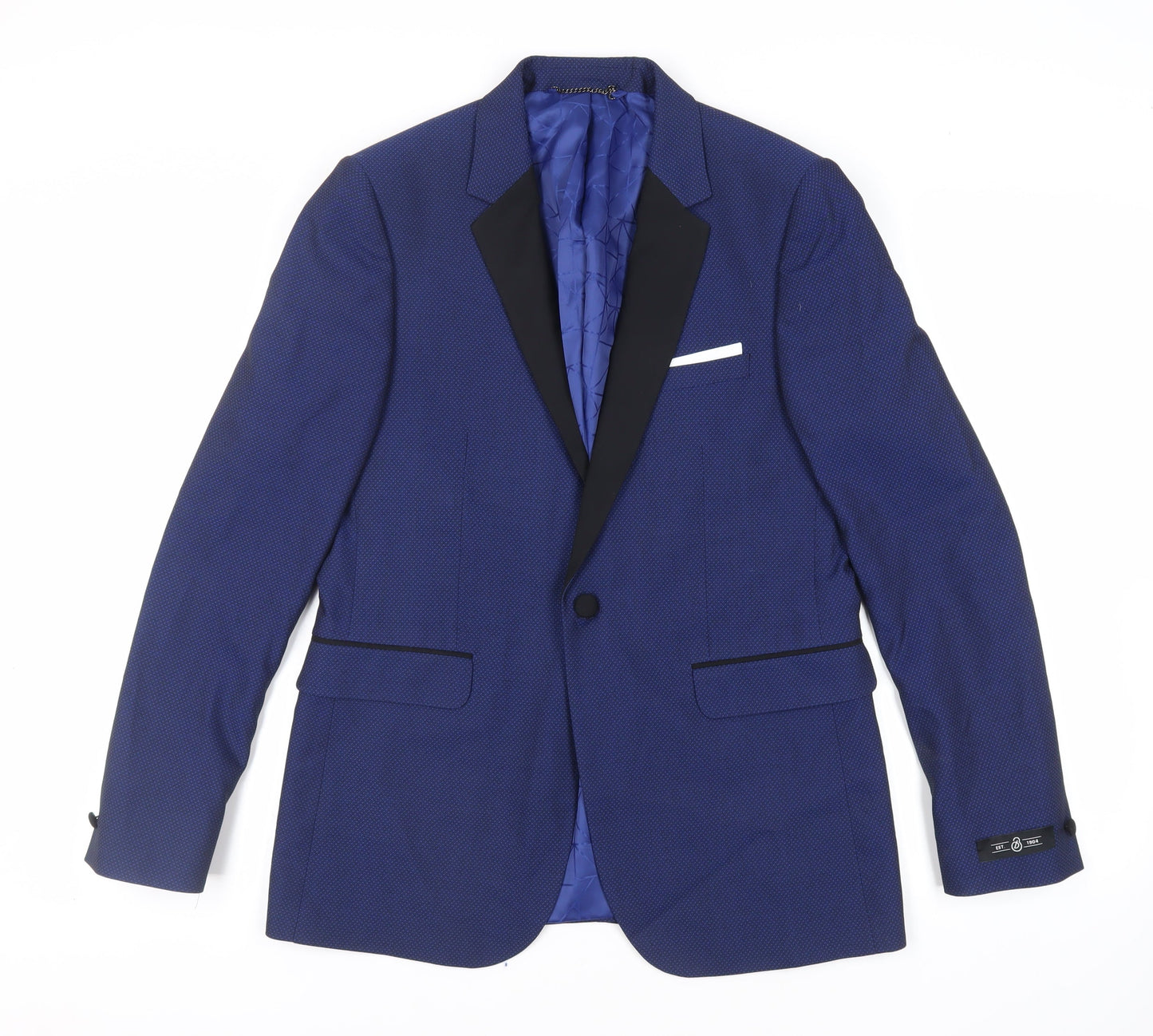 Burton Mens Blue Geometric Polyester Tuxedo Blazer Size 40 Regular