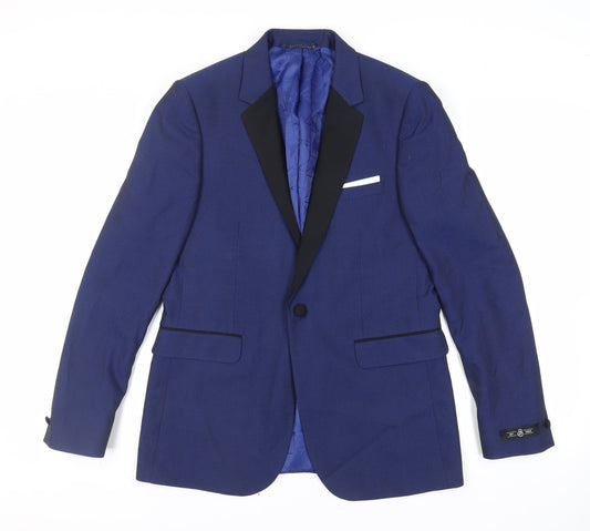 Burton Mens Blue Geometric Polyester Tuxedo Blazer Size 40 Regular