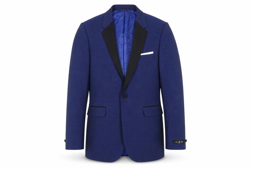 Burton Mens Blue Geometric Polyester Tuxedo Blazer Size 40 Regular