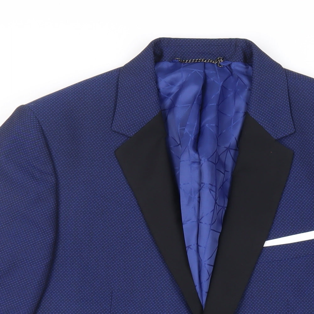 Burton Mens Blue Geometric Polyester Tuxedo Blazer Size 40 Regular