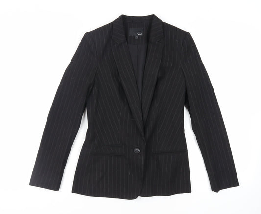 NEXT Womens Black Striped Jacket Blazer Size 8 Button