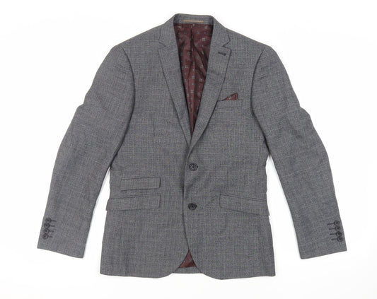 NEXT Mens Grey Plaid Polyester Jacket Suit Jacket Size 38 Regular
